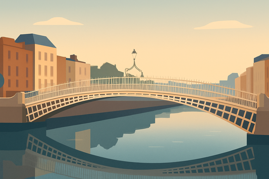A low key pastel postcard style impression of Ha'Penny Bridge in Dublin.