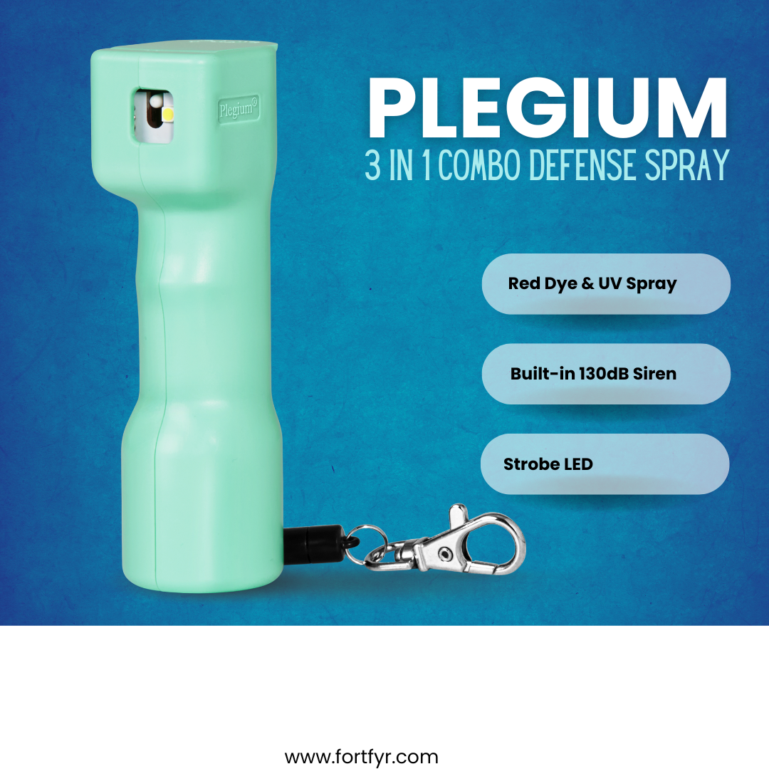 Image of a mint green Plegium Combo defence spray