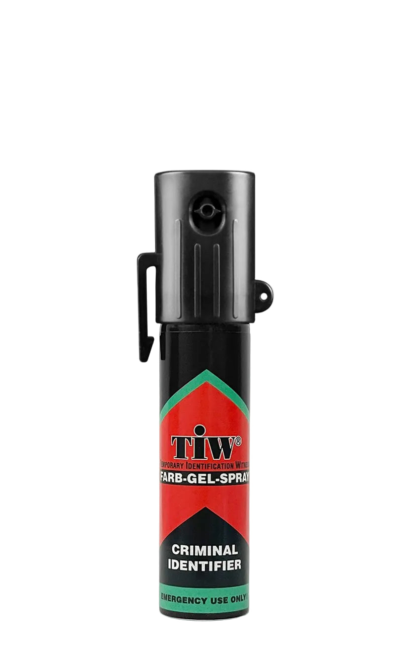 A canister of Farb-Gel-Spray labeled 'Criminal Identifier' with a red and green label, set against a plain light gray background.